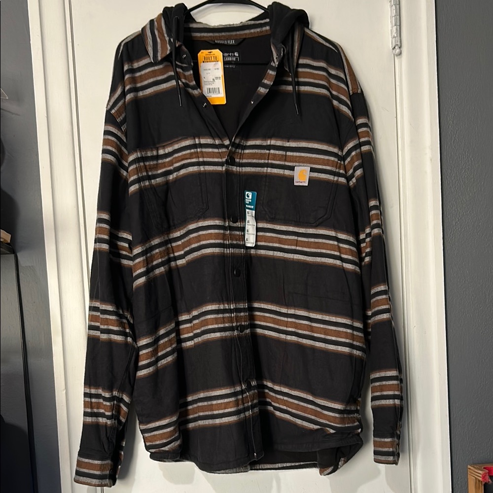 Carhartt Black Hoodie with Brown and White Stripes